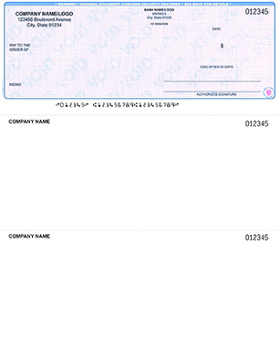 A blank check with blue background and white lines.