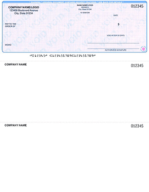 A blank check with blue background and white pattern.