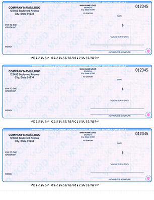 Three checks with a blue background and a pink circle.